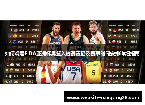 如何观看FIBA亚洲杯男篮入选赛直播及赛事时间安排详细指南 如何观看FIBA亚洲杯男篮入选赛直播及赛事时间安排详细指南